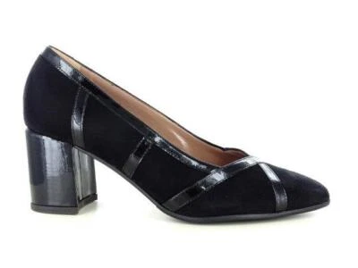 1194 CONFORT SCARPA DONNA DECOLTE'  INVERNALE TACCO 70 COL  NERO VERA PELLE CAMO - Immagine 1 di 2