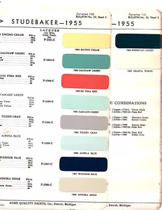 1955 STUDEBAKER COMMANDER CHAMPION HAWK PRESIDENT 55 PAINT CHIPS ACME - Foto 1 di 1