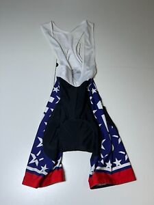 USA Men’s Black/White/Blue/Red Cycling Padded Bib Shorts - XL