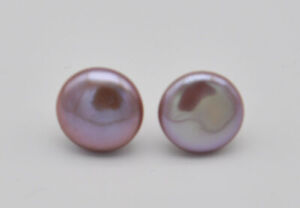 S2139 Real 13mm purple coin freshwater pearl earring 925SS 