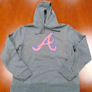 NEW MLB ATLANTA BRAVES HOODED GRAY SWEATSHIRT SIZE L - Picture 1 of 3