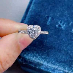 1.90TCW Heart Cut IGI Certified Lab Grown Diamond Accents Ring 14kt White Gold - Picture 1 of 23