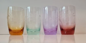 FOUR CZECH MOSER MULTICOLOR ART DECO ETCHED GLASSES WITH ANIMALS, MARKED - Picture 1 of 10