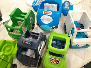 6 Fisher Price Vehicles In Nice Preowned Condition Airplane Tractor Police - Picture 1 of 13