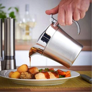 Stainless Steel Double Insulated Gravy Boat With Hinged Lid 16 Oz / 450ml - Picture 1 of 7