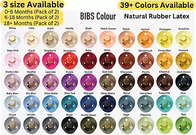 BIBS Colour Soother 2-Pack, BPA Free Dummy Pacifier, Round Nipple Natural Rubber • 10.59£
