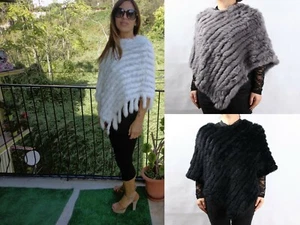 *PONCHO Pelz LANG DAMEN ECHTFELL FUR*MANTEL KANINCHEN MANTEL MODE*FARBEN - Bild 1 von 10