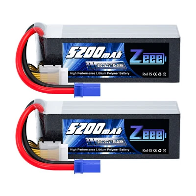 2x Zeee 6S Shorty Lipo Battery 5200mAh 22.2V 120C EC5 for RC Car Helicopter Jet - Image 1 of 4