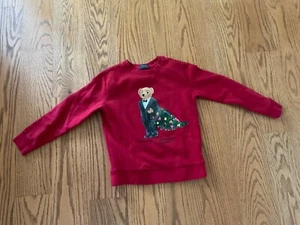 Polo Ralph Lauren Kids Holiday Sweatshirt Size 8–Red Bear Tuxedo Christmas Tree - Picture 1 of 4