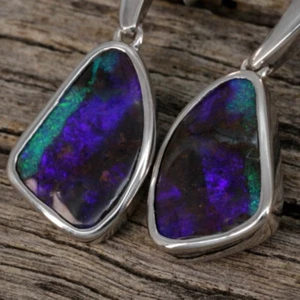 Australian Sterling Silver Rhodium Plated Boulder Opal Earrings - Ear166 - Picture 1 of 11
