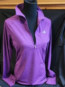 Adidas Womens 1/4 Zip Climalite Pullover Purple Pockets Athletic Medium 12-14 - Picture 1 of 4