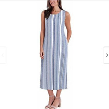 Briggs Women's Relaxed Fit Linen Dress Blue Size L