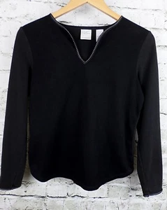 Emma James Damen Top Größe M Schwarz Microsuede YNeck Kontrastnähte Besatz      - Bild 1 von 9