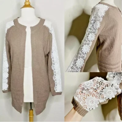 Cárdigan manga panel encaje blanco y tostado Listicle L Foto 1 de 4