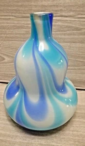 Teal Blue Swirl 6 1/2" Single Flower Style Vase  - Picture 1 of 3