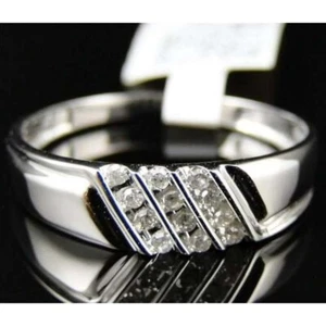 0.25 Ctw Brilliant Moissanite 14K White Gold Plated Engagement Band Men's Ring - Picture 1 of 7
