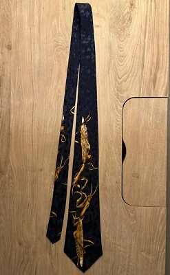 Corbata de cuello mantis religiosa dorada FloRence vintage azul sedoso hecha a mano poliéster Foto 1 de 4