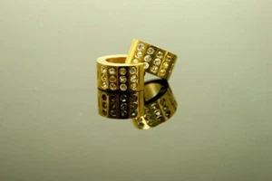 Mens Ladies Gold Surgical Steel Diamond Huggie Hoop Earrings - Picture 1 of 1