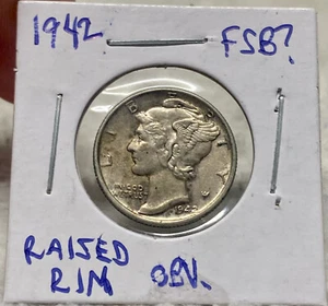 USA 10 Cent 1942 Mercury Dime Raised Rim Obverse Error Coin - Picture 1 of 2