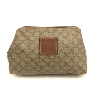 CELINE Macadam Canvas/Leather Cosmetic Pouch Bag Beige/8BD1304 - Picture 1 of 8
