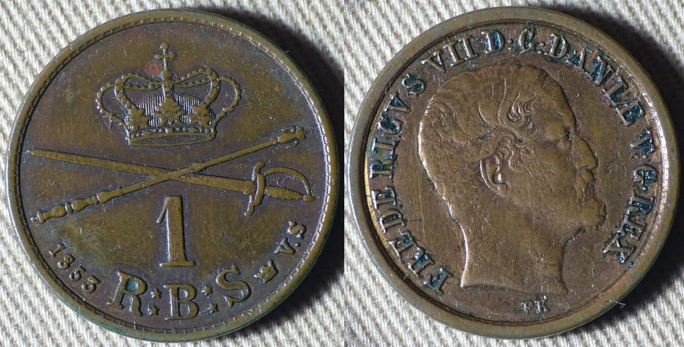 Denmark : 1853(c) 1 Rsk. XF/XF+ Past Cleaning ,Obv Harshly IR113164 - Image 1 of 1