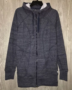 90 DEGREE REFLEX Long Tunic Length Navy Blue Fleece Sweatshirt Hoodie Jacket L - Picture 1 of 5