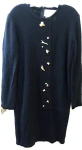 Vintage Steve Fabrikant Neiman Marcus Kleid Gr. L schwarz gold Pilze Wollmischung - Bild 1 von 15