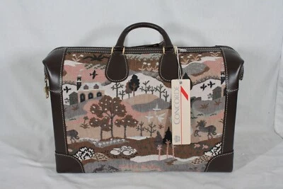 RARE! DELUXE FRENCH LUGGAGE COUNTRYSIDE & UNICORNS LEATHER & TAPESTRY SHOE BAG - Image 1 of 4