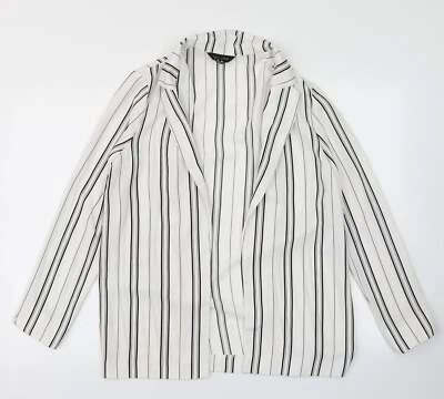 New Look Womens White Striped Polyester Blend Blazer Size 10 - Image 1 of 4