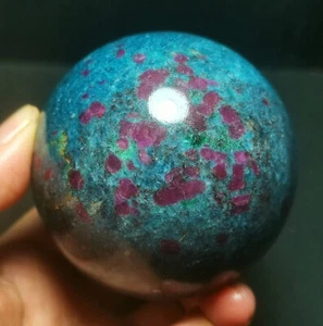 TOP 714.7G Natural Azul Ágata Rubí Simbiótico Cristal Esfera Bola Curativa R723 - Imagen 1 de 14
