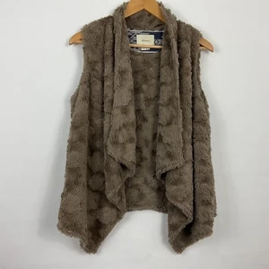 Elevenses Faux Fur Vest Womens Medium Brown Sleeveless Open Front Cozy - Picture 1 of 6