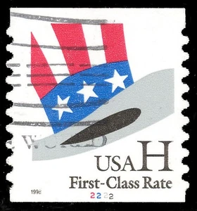 Scott 3265 the 1998 the (33¢) H "Hat" Stamp, Used Plate Number Single - Picture 1 of 1