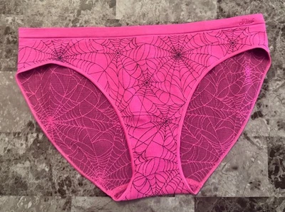 NWT VICTORIA'S SECRET PINK BLACK SPIDERWEB HALLOWEEN SEAMLESS BIKINI PANTIES - Image 1 of 3