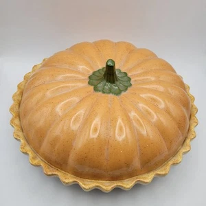 Piatto vintage PUMPKIN PIE ceramica CUSTODE salvapiatto coperchio - dipinto Ringraziamento - Foto 1 di 10