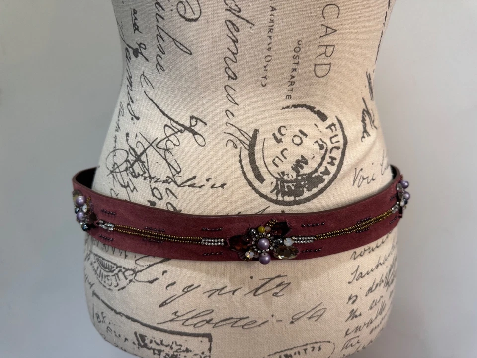 Новый с Ярлыками Chico's кожаный цветок драгоценностями галстук ремень замши бордовый средний богемное - Изображение 1 из 4