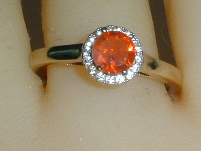 BBJ - ANILLO DE TOPACIO BLANCO Y ÓPALO DE FUEGO ESTERLINA LAVADO ORO - TALLA 9 1/2 - ¡COMO NUEVO! Foto 1 de 4