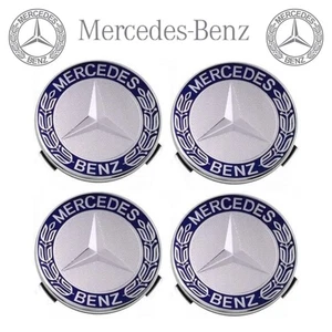 4 x Blue Mercedes Benz 75mm Alloy Wheel Centre Caps AMG A B C E S M Class Hub - Picture 1 of 1