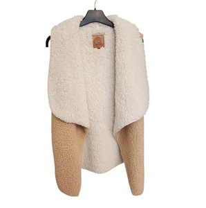 R Appearal Tan Sherpa Lined Knit Waterfall Cardigan Vest Small Medium Oversized - Picture 1 of 9