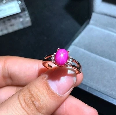 Anello zaffiro stella rosa argento sterling 925 anelli di fidanzamento... - Immagine 1 di 4
