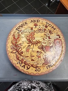 1961 RARE Vintage Storytelli Wooden Lazy Susan 19.5 Hand Painted Signed Brunner  - Picture 1 of 8