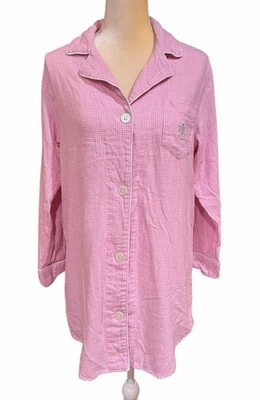 Vestido Camisa de Dormir Lauren Ralph Lauren Gingham Flanela Rosa Branco Feminino Tamanho G - Imagem 1 de 4