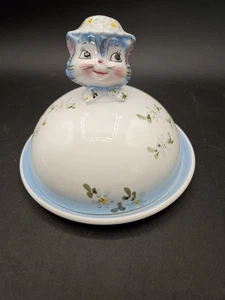 Vintage. Lefton Miss Priss Blue Cat Butterdose - Bild 1 von 8