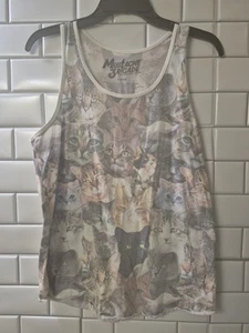 CAT Faces Allover Print TANK TOP Ladies SMALL Funny Cute Purr Meow - Picture 1 of 10