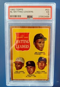 1962 Topps #52 NL Batting Leaders - PSA 5 EX -- Roberto Clemente - Picture 1 of 2