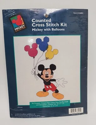 DISNEY Unlimited Cross Stitch Kit (#36001) Sz: 10 1/4" x 7" Mickey with Balloons - Image 1 of 4