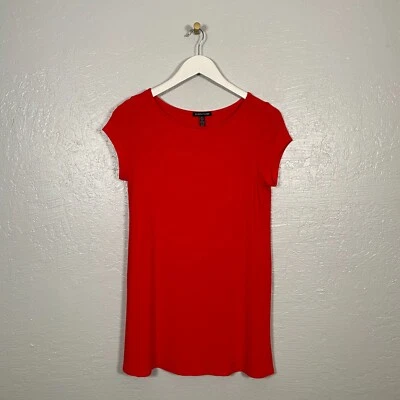 Eileen Fisher Women XS Red Tunic Blouse Cap Sleeve Split Hem Casual Stretch - Image 1 of 4