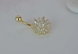 2.0Ct Round Lab-Created Diamond Flower Navel Belly Button 14K Yellow Gold Plated - Picture 1 of 7