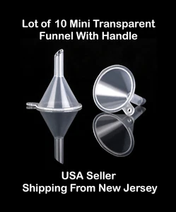 LOT OF 10 MINIATURE TRANSPARENT FUNNELS WITH HANDLES - Picture 1 of 2