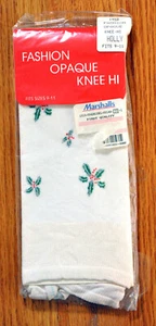 Vintage Kniehohe Strümpfe Socken Strumpfhose Weihnachten Stechpalme weiß Nylon blickdicht NEU 1990er - Bild 1 von 3