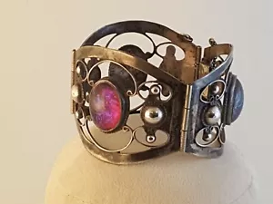 Sterlingsilber Mexiko Armband Drachen atmen Cabochons schillernd CF JO breit - Bild 1 von 13